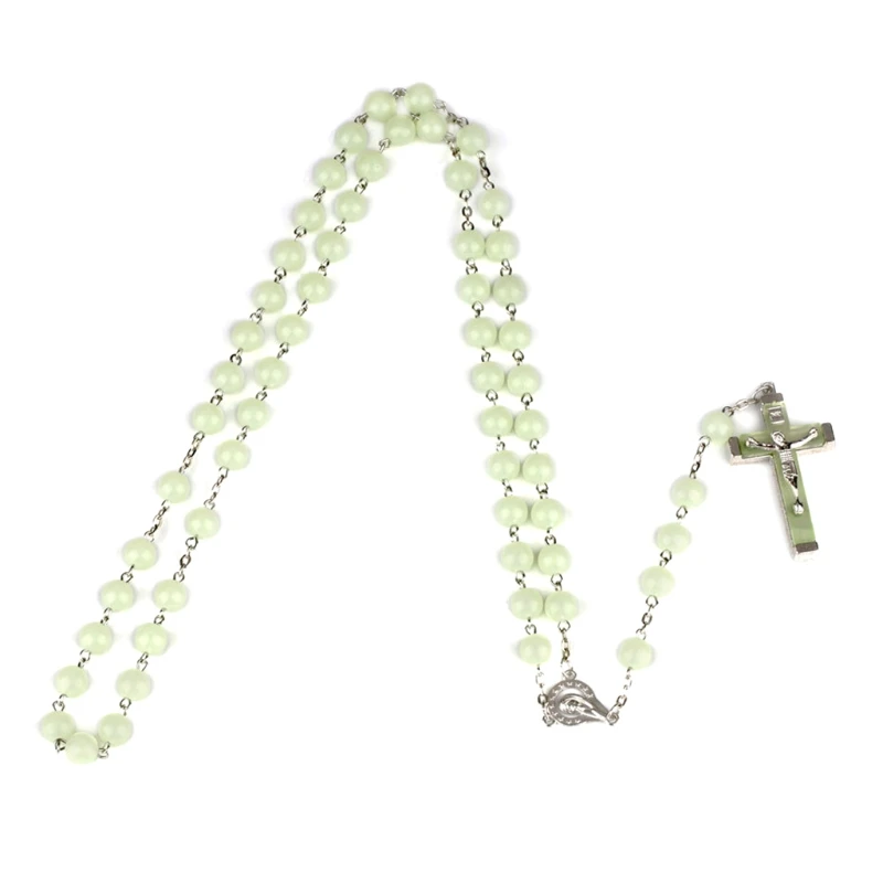 

Catholic Prayer Rosary Necklace Cross Pendant Necklaces Heart Shaped Beads Long Chain Women Fashion Jewelry