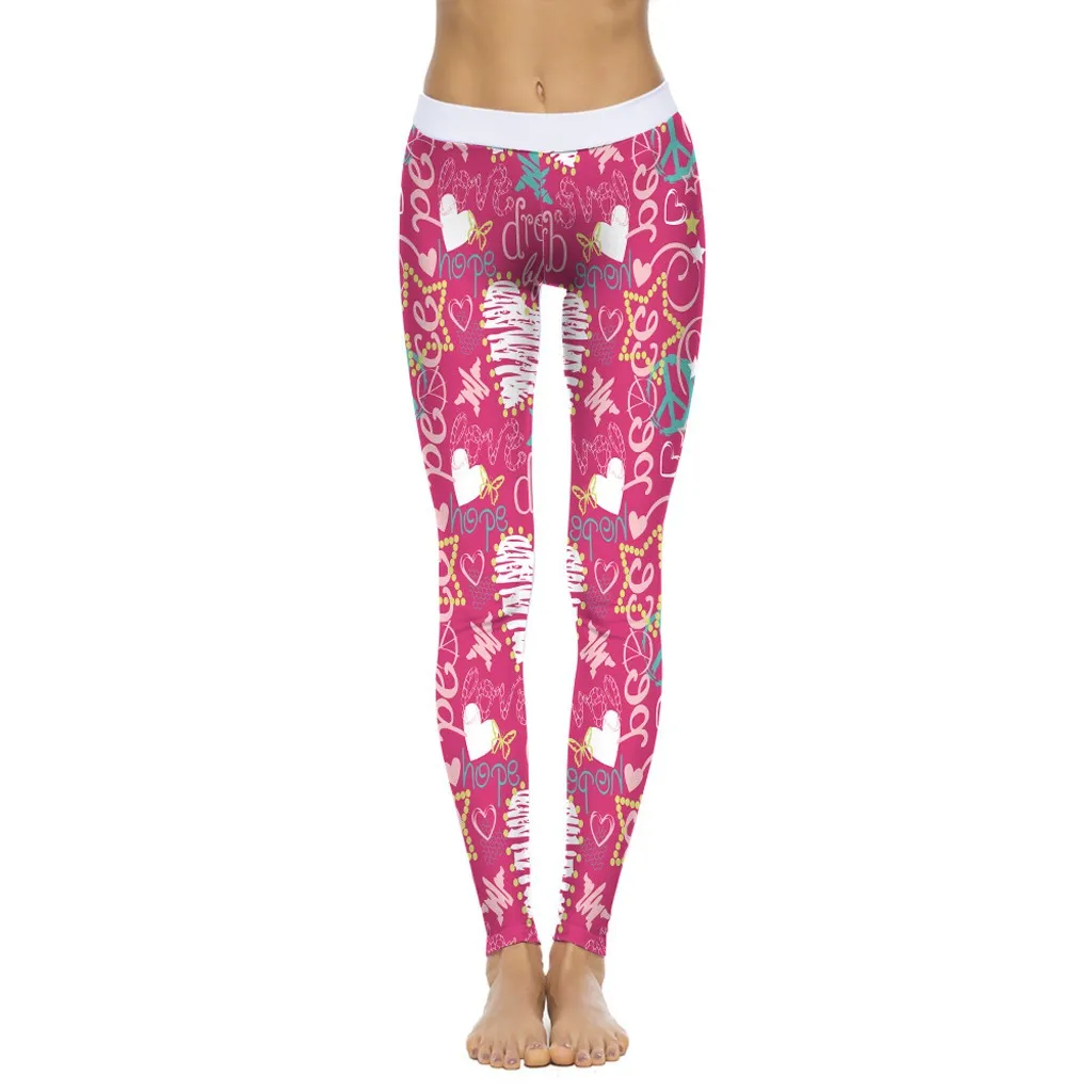 Женские повседневные леггинсы с высокой талией штаны для йоги принтом в форме