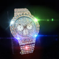 missfox luxurious iced out watches men rose gold and silver three eye decoration man wristwatch waterproof quartz watch men