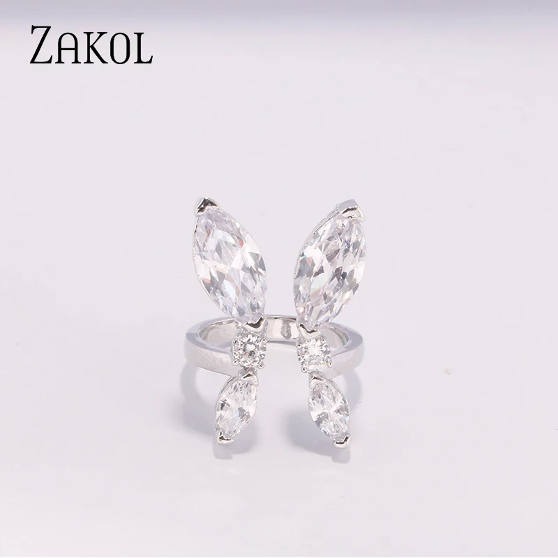 ZAKOL новые трендовые Регулируемые кольца с кубическим цирконием в форме бабочки