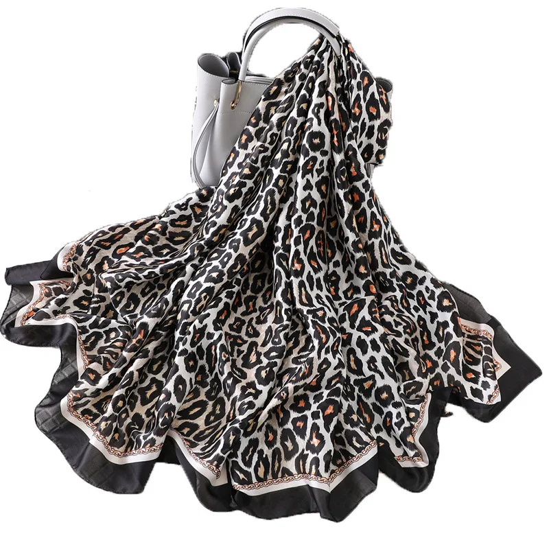 

Luxury Women Silk Scarf 2020 Design Leopard Lady Scarfs Shawls and Wraps Femme Foulard Hijab Beach Cover Up Scarves