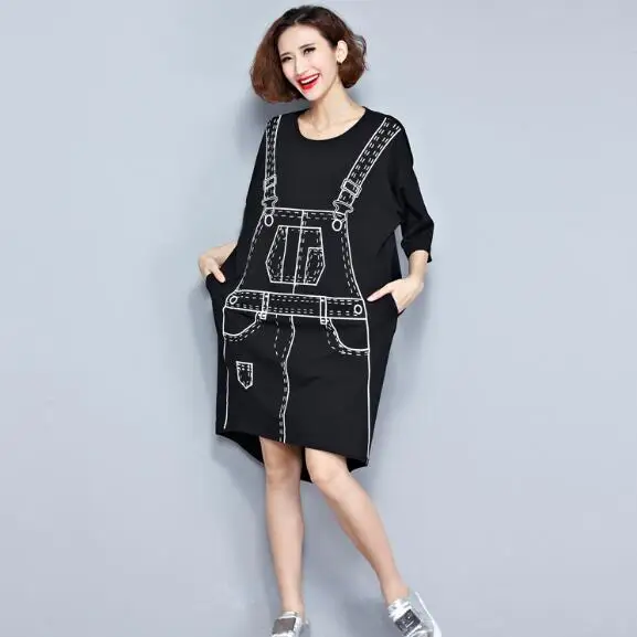 Осеннее платье размера плюс футболка с 3D рисунком Хлопковая женская Hlaf модная