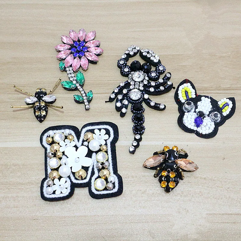 Пчелиные блестки стразы брошь с бусинами аппликация винтажная вышитая ткань