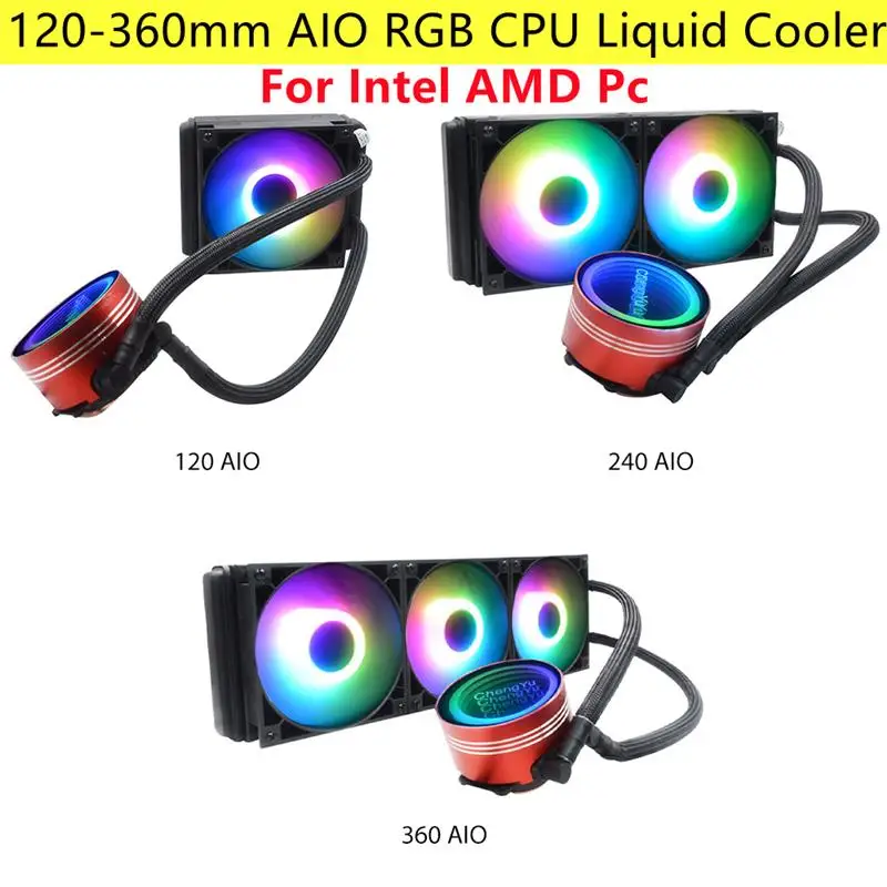 

Brand New 120-360 Mm AIO RGB CPU Liquid Cooler 4 Pin Silent Water Cooling System PWM Fan All In One Radiator For Intel AMD Pc