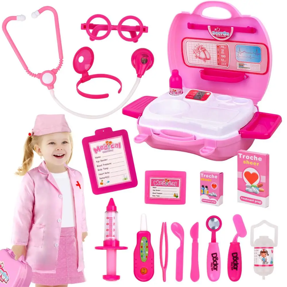 

D-FantiX Toy Doctor Kit, 24Pcs Pretend Play Kids Doctor Playset for Toddlers Girls Nurse Costume Dress Up Toys for Kids Girls