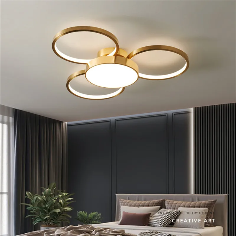 

Modern minimalist bedroom study round three-head ceiling lamp Nordic small living room all copper creative personality LED lamps