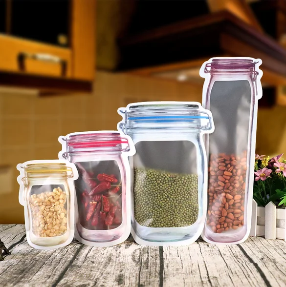 

10pcs Portable Mason Jar Bags Reusable Seal Food Saver Storage Bags Organizer Nuts Candy Cookies Snack Sandwich Ziplock Bags