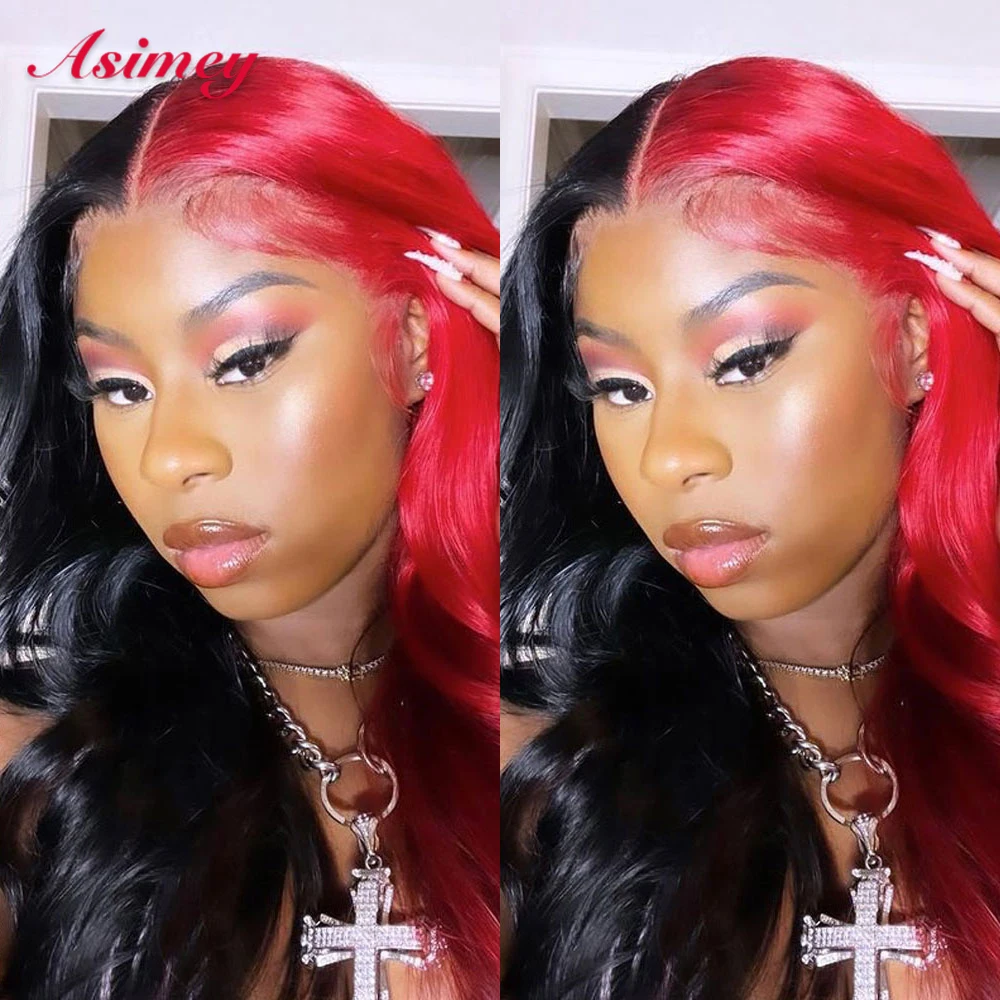 Парик Asimey из 613 натуральных черных и красных человеческих волос 32 дюйма 13 х4 180% |