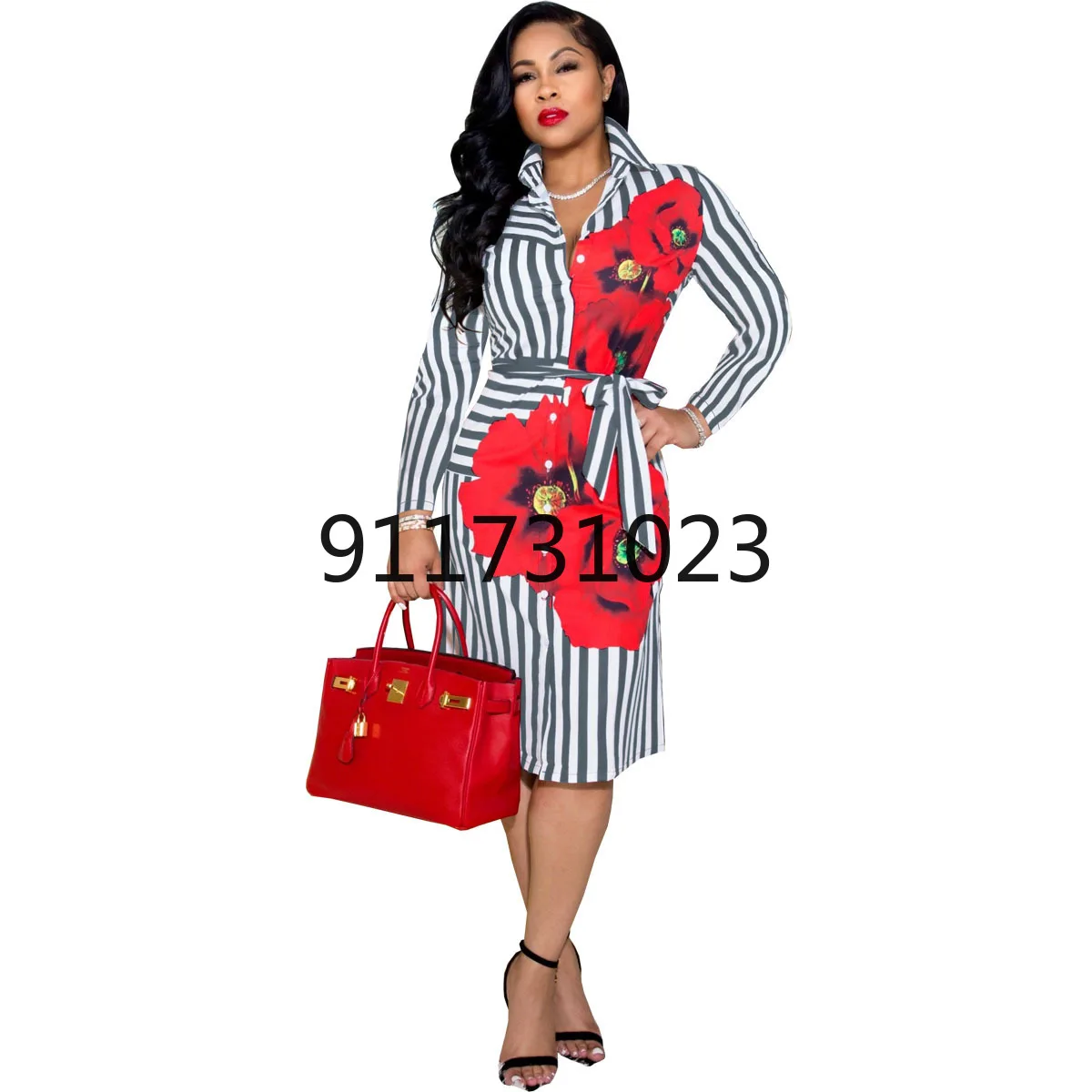 Лето 2021 Африканское женское платье с длинным рукавом и V-образным вырезом из