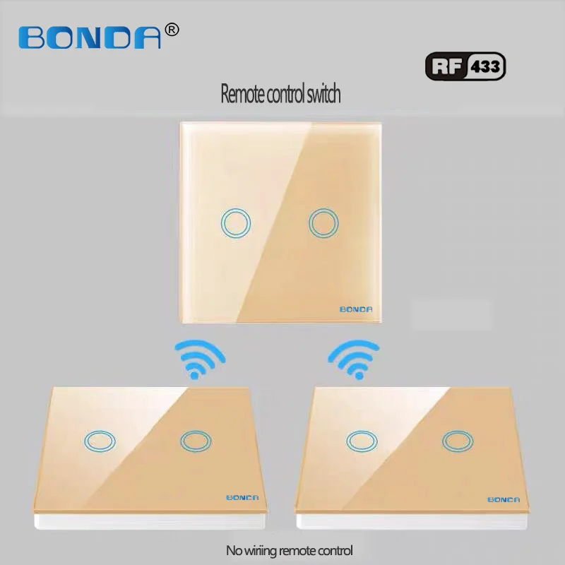 BONDA стандарт ЕС 1 gang 2 way стекло Панель Умный дом 433 МГц беспроводной дистанционный