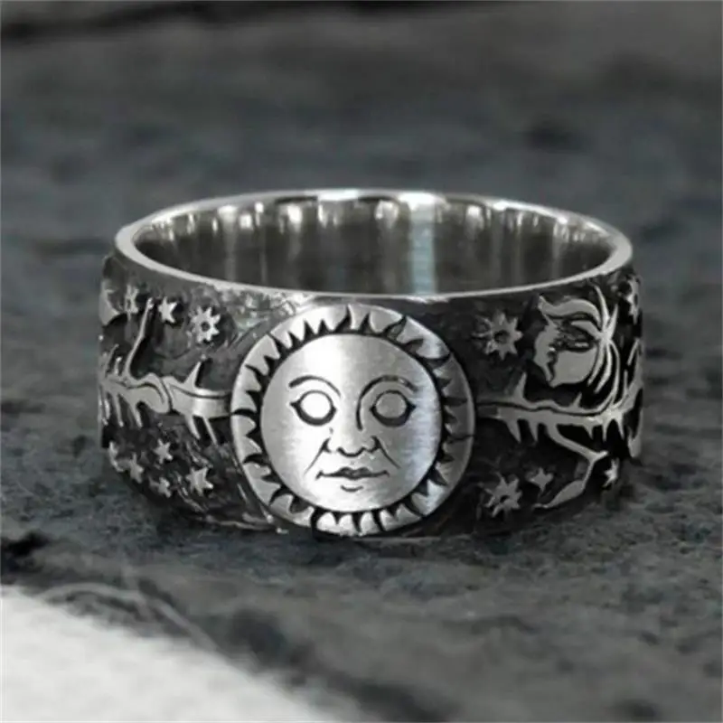 

Creative Fashion Flower Sun Moon Silver Color Unisex Rings Punk Style Exquisitely Shaped Ring Wedding Party Jewelry