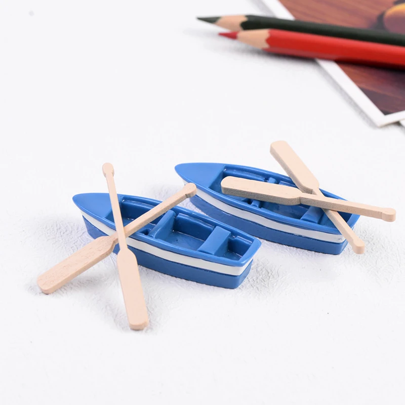 

Mini Ship Miniature Garden Decor DIY With Paddle Resin Boat Miniature Craft Cute Fish Tank Figurines Micro Landscape