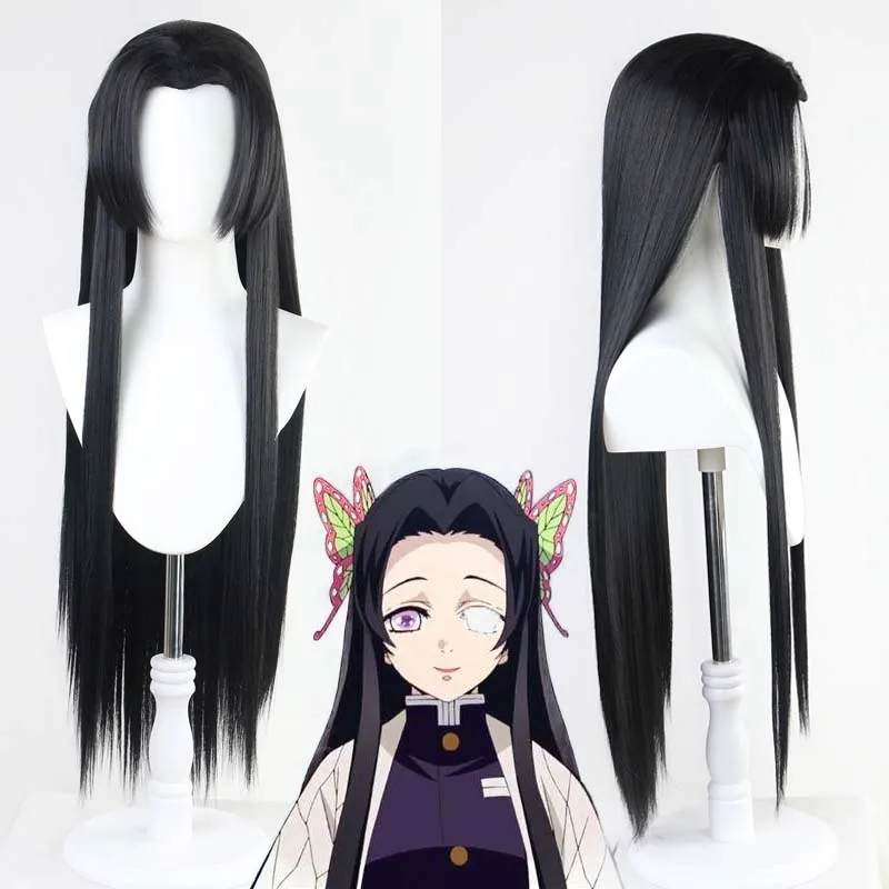 Demon Slayer Kimetsu No Yaiba Kochou Kanae черные длинные прямые термостойкие синтетические волосы