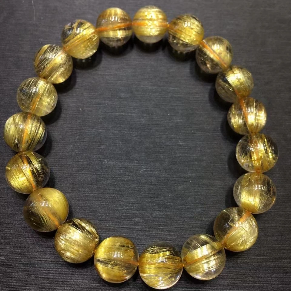

10,5 мм натуральное золото рутилированный кварцевый кристалл женский драгоценный камень прозрачные круглые бусины браслет ювелирные издели...