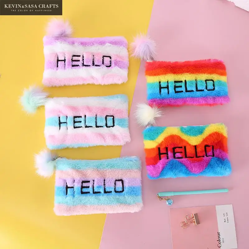 Радуга пенал качество плюшевые школьные принадлежности канцелярские подарок