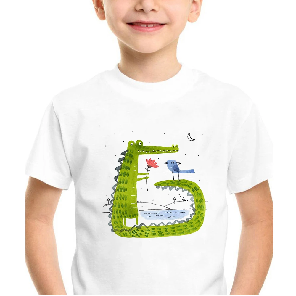 Camiseta de cocodrilo para ni&ntilde;os, Ropa est&eacute;tica Kawaii Harajuku, Ropa de dibujos animados para ni&ntilde;os, camiseta para ni&ntilde;as peque&ntilde;as, env&iacute;o gratis-2