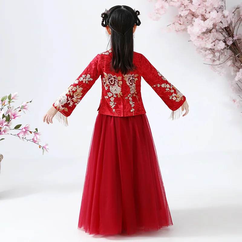 

New Year Girls Hanfu Autumn Chinese Traditional Costume Stage Dance Performance Dress Kids Tangsuit Folk Fairy Outfits