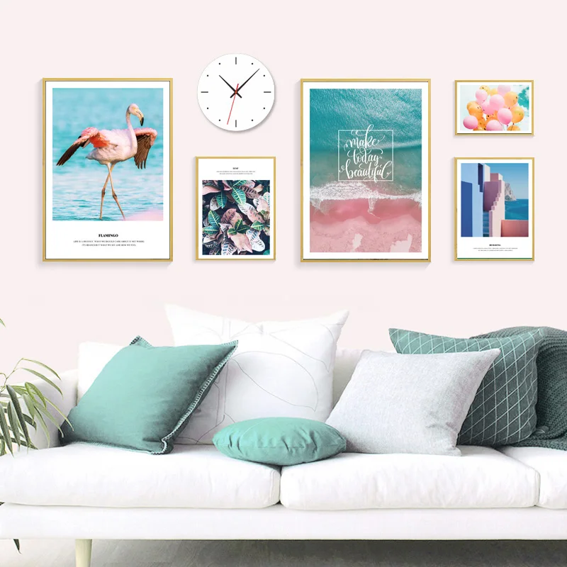 Розовые постеры и принты скандинавский постер фламинго картина Pintura море холст