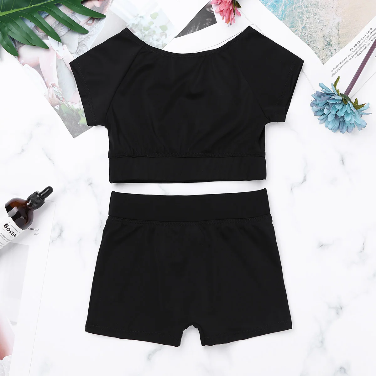 Детский гимнастический купальник для девочек танкини топы на бретельках и штаны