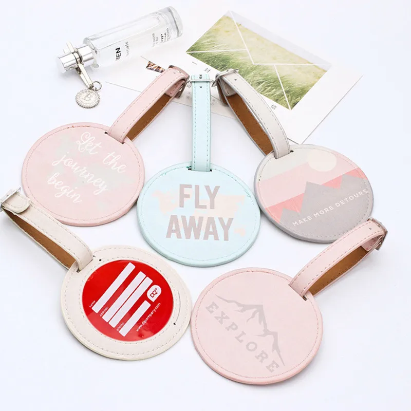 

Leather Round Floral Printed Suitcase Luggage Tag Label Bag Pendant Handbag Travel Accessories Name ID Address Tags