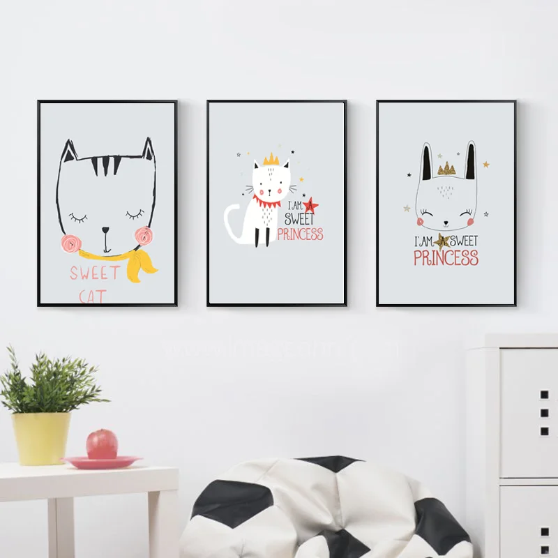 

Wall Art Canvas Painting Cat Nordic Poster Baby Room Decor Minimalist Canvas Painting Cartoon Animal Pictures For Living Room