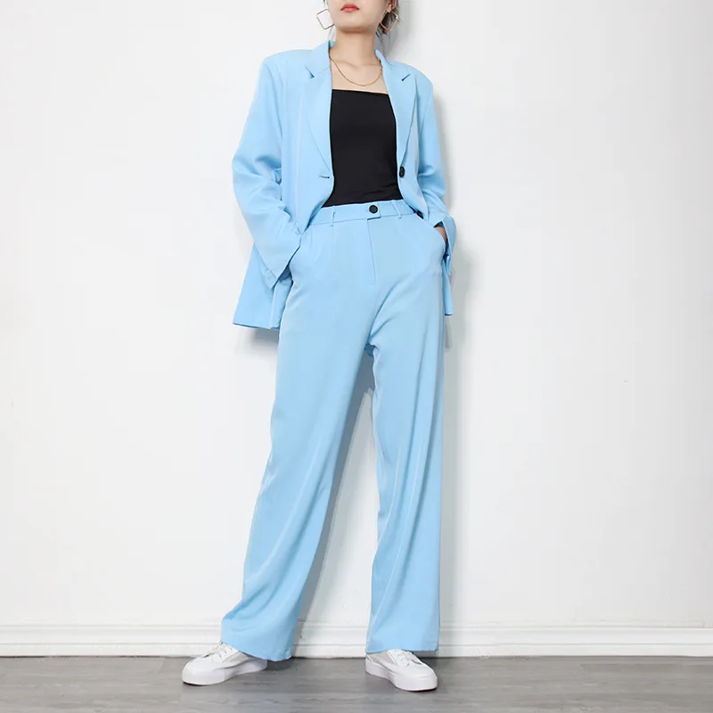 

Комплект женский из 2 предметов, Свободный Повседневный блейзер с широкими штанинами