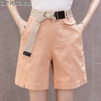 orange black or white high waist wide leg cotton shorts for women summer 2020 new arrival free belt bermuda shorts female