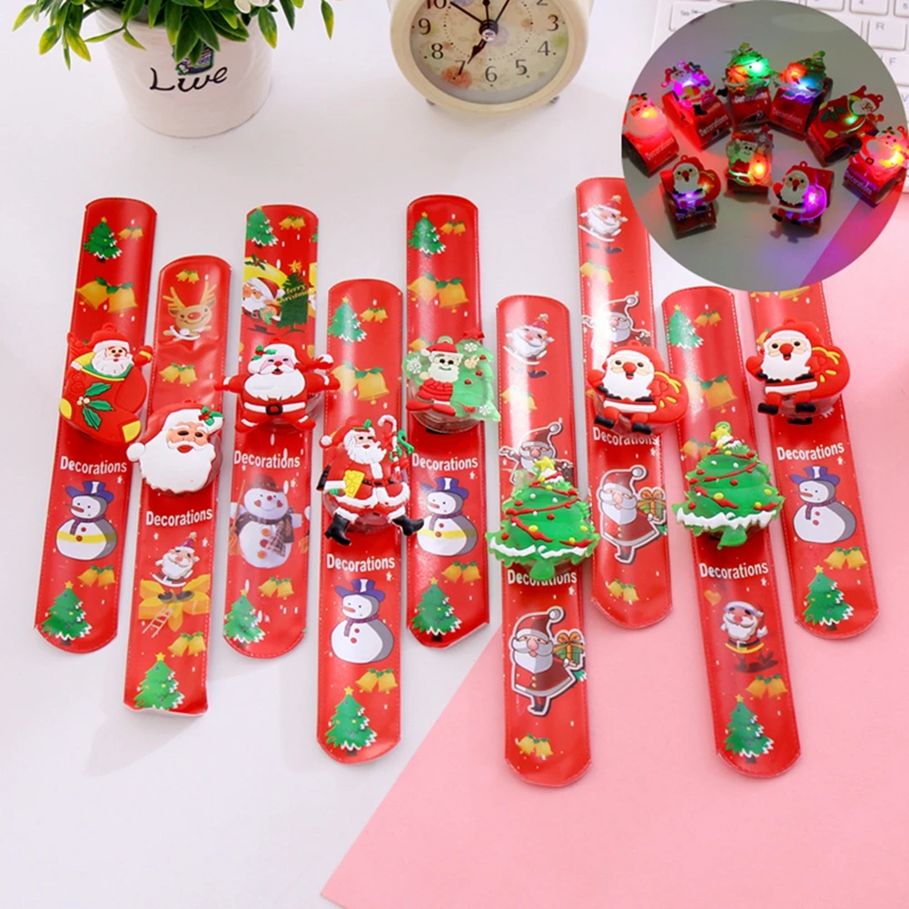 1PCS Flash Light Up Christmas Slap Bracelet Xmas Pa Ring Pat Hand Circle Decoration Party Favors (Random) | Дом и сад