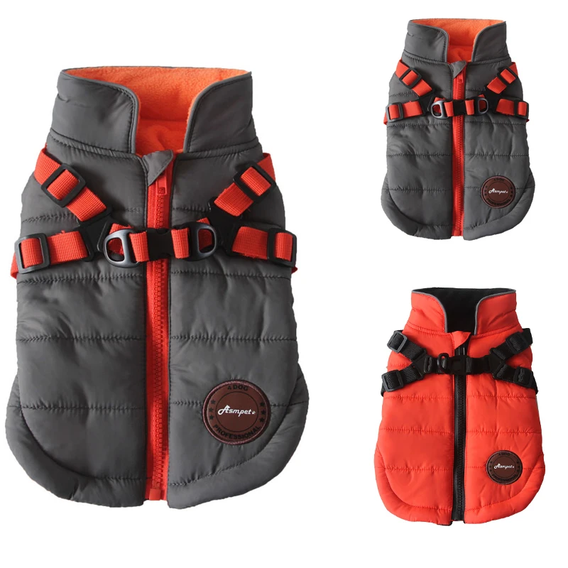 

Winter Dog Clothes For Small Dogs Warm Puppy Pet Vest Jacket With Harness Adjustable Waterproof Dog Coat Chihuahua Clothing