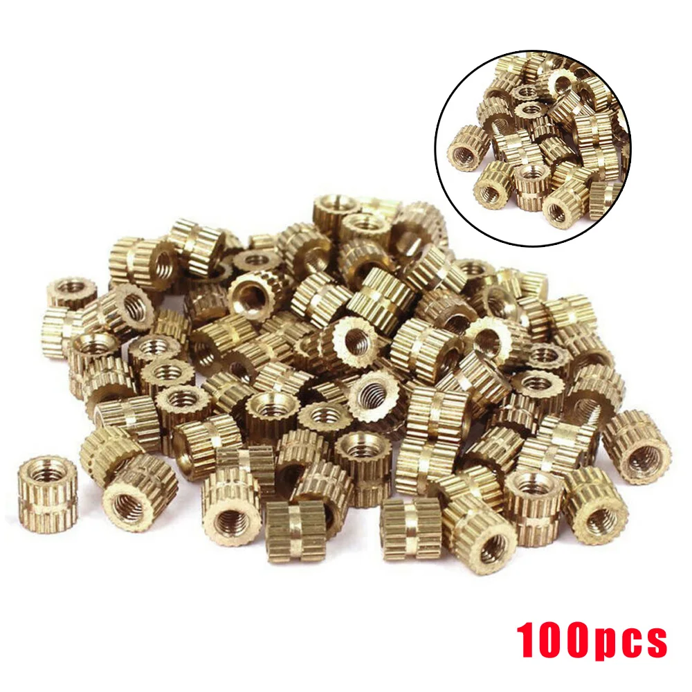 

100pcs Brass Press Nut Threaded Insert Knurled Nut Double Pass M3 X 5mm Durable For Pilots Withstand Heat threaded tapered hole