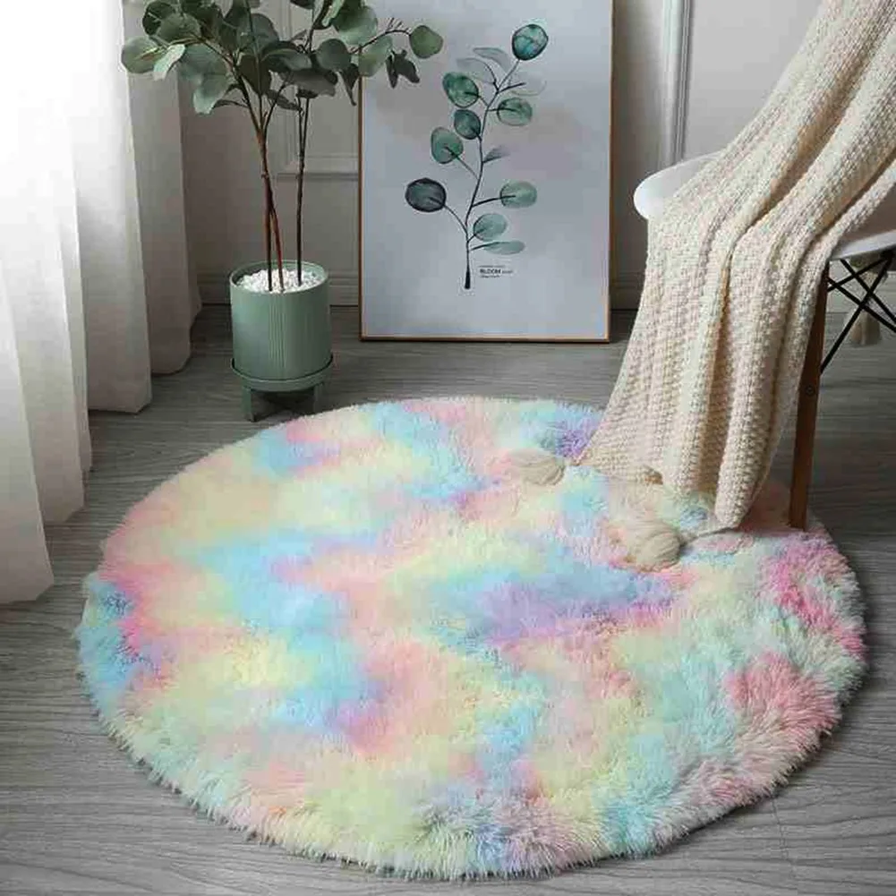 

Modern Style Home Decoration Rug Round Shaggy Tie Dye Rugs Living Room Bedroom Carpet Floor Anti-Skid Fluffy Mat 40cm/60cm