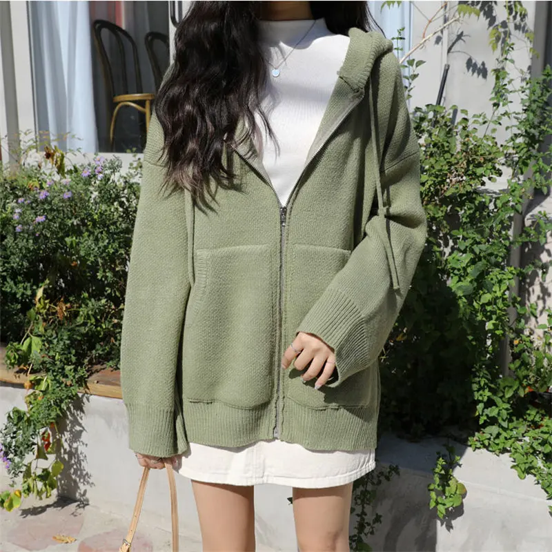 Милые Повседневные вязаные короткие свитера Alien Kitty на завязках с капюшоном и