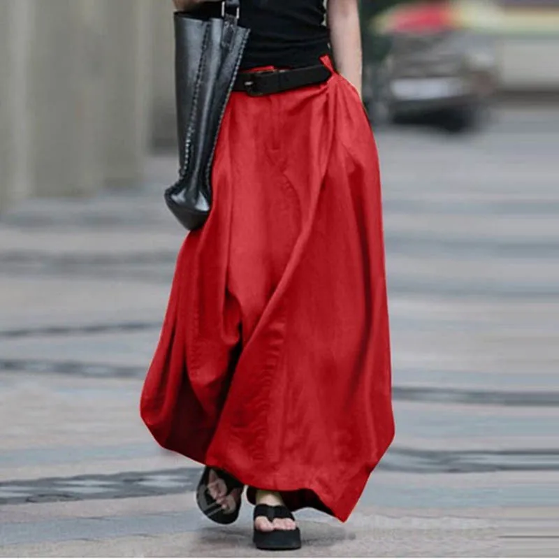 Женская плиссированная юбка-трапеция однотонная длинная Повседневная Свободная