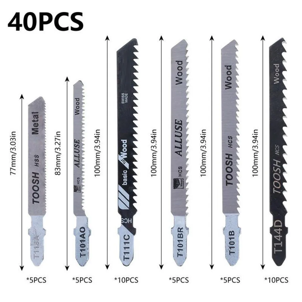 

40Pcs T118A T101AO T101BR T101B T111C T144D Jig Saw Blade T-Shank Blade Cutter Metal Wood Cutting Woodworking Electric Tool Part