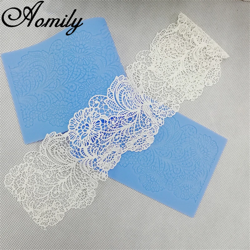 Aomily Flower Lace Mold Wedding Cake Border Fondant Decoration Tools 3D Food Grade Silicone Mat Mould Baking | Дом и сад