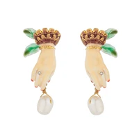 jaeeyin 2020 gold color stud earring hand made enamel freshwater pearl cute 3d gift women girl lady teen jewelry
