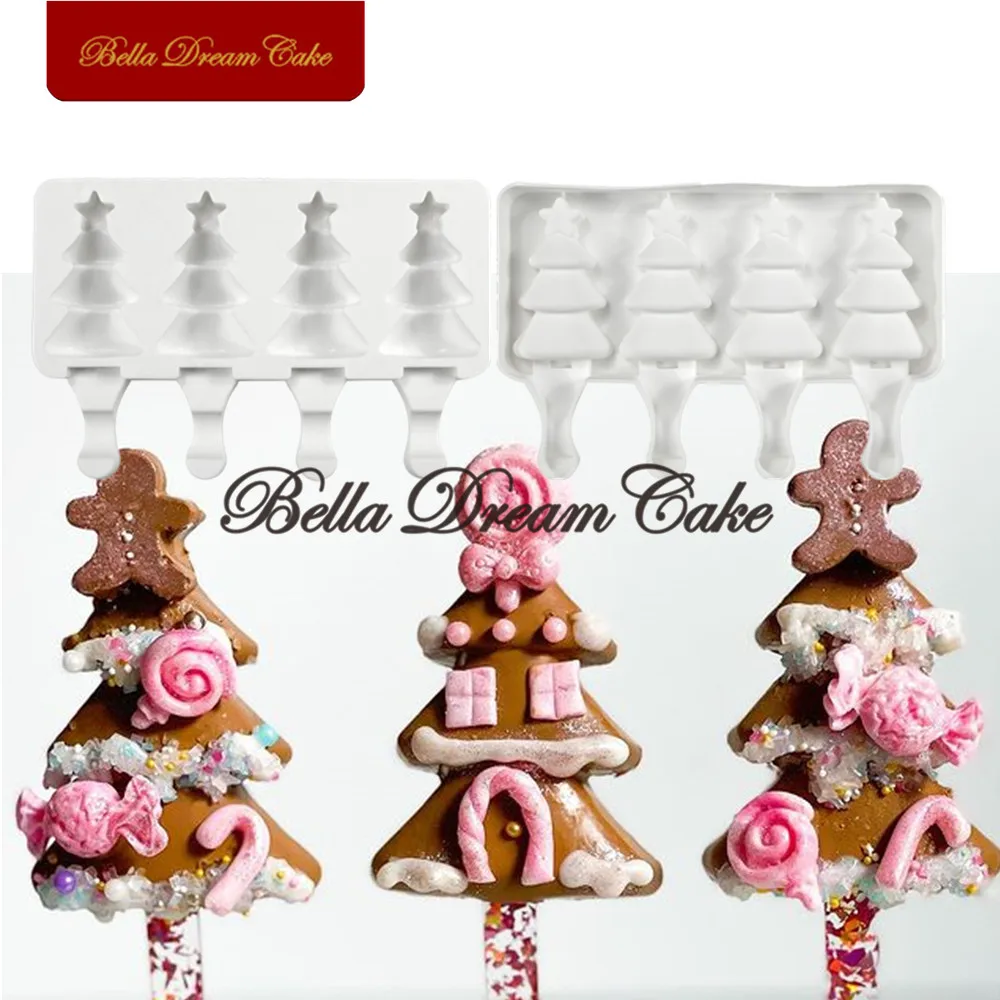 

4 Cavity Christmas Tree Ice Cream Silicone Mold DIY Chocolate Popsicle Mould Ice Pop Maker Molds Cake Decorating Tools Bakeware