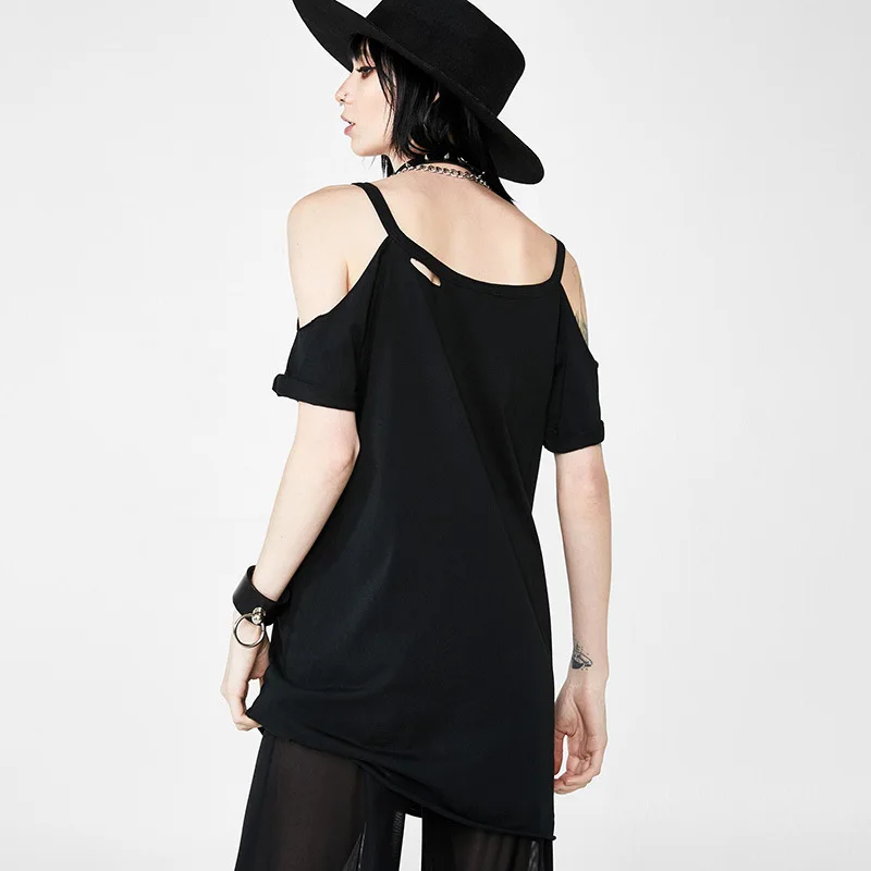 

Off Shoulder Sexy Graphic T Shirt Women Casual T Shirt Gothic Print Letter Streetwear Tee Shirts Black Hipster Summer Tops Tees