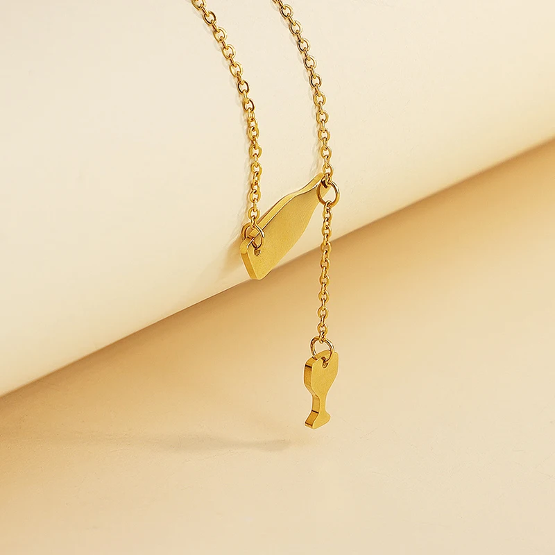 Женское ожерелье с кулоном в виде чашки красного вина золотого и серебряного