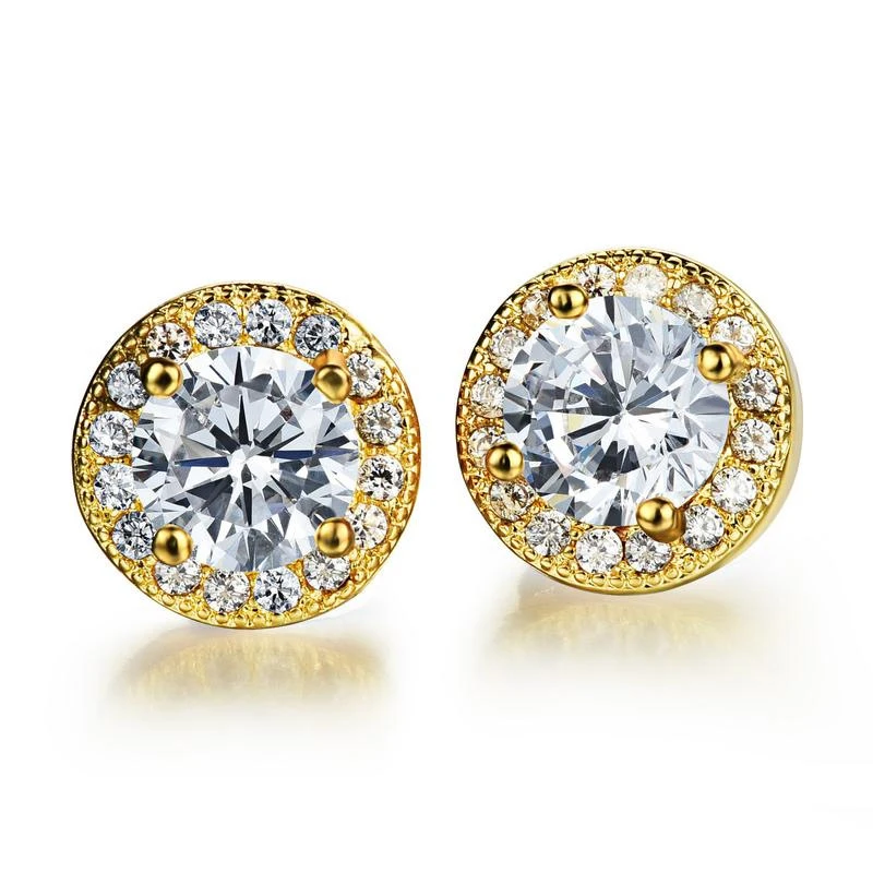 

Crystal White Zircon Stud Earrings Simple Gold Color Round Earrings Vintage Wedding Earrings For Women
