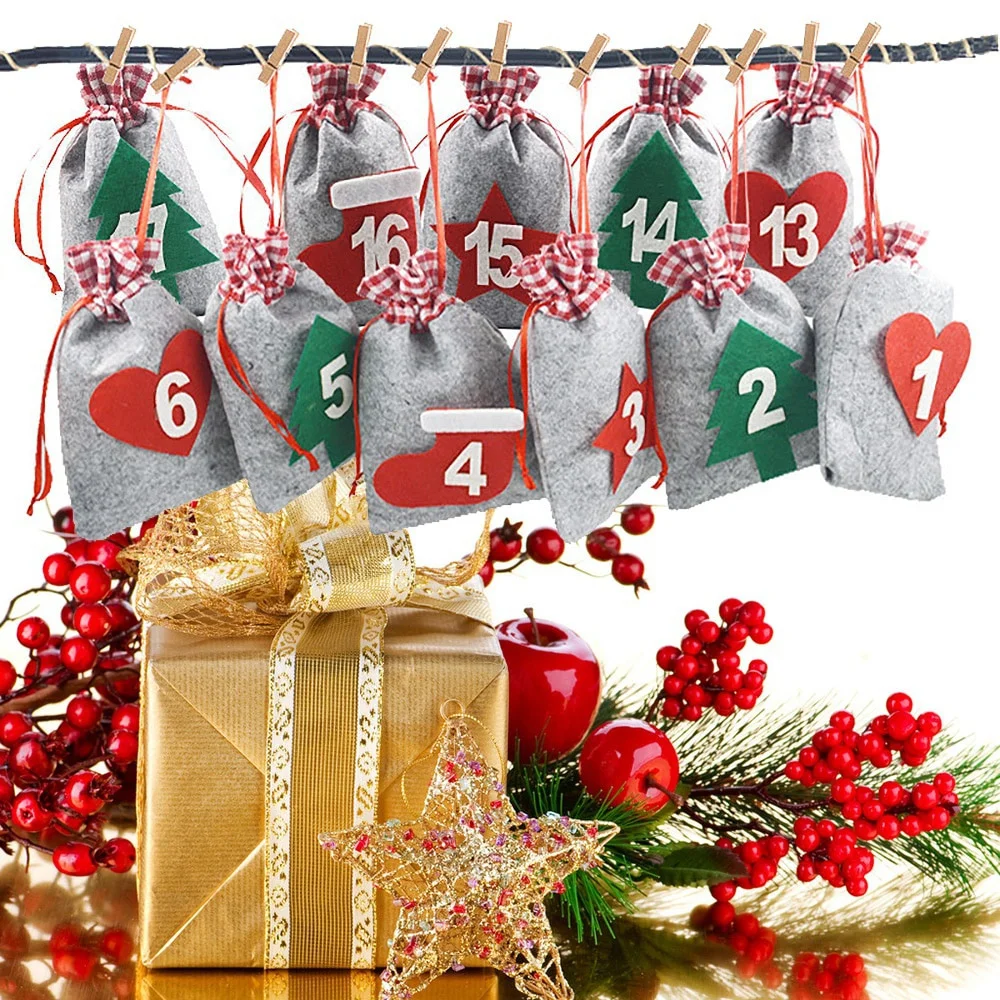 

24PCS DIY Christmas Advent Calendar Countdown Bag Hanging Candy Gift Sacks Christmas Decoration