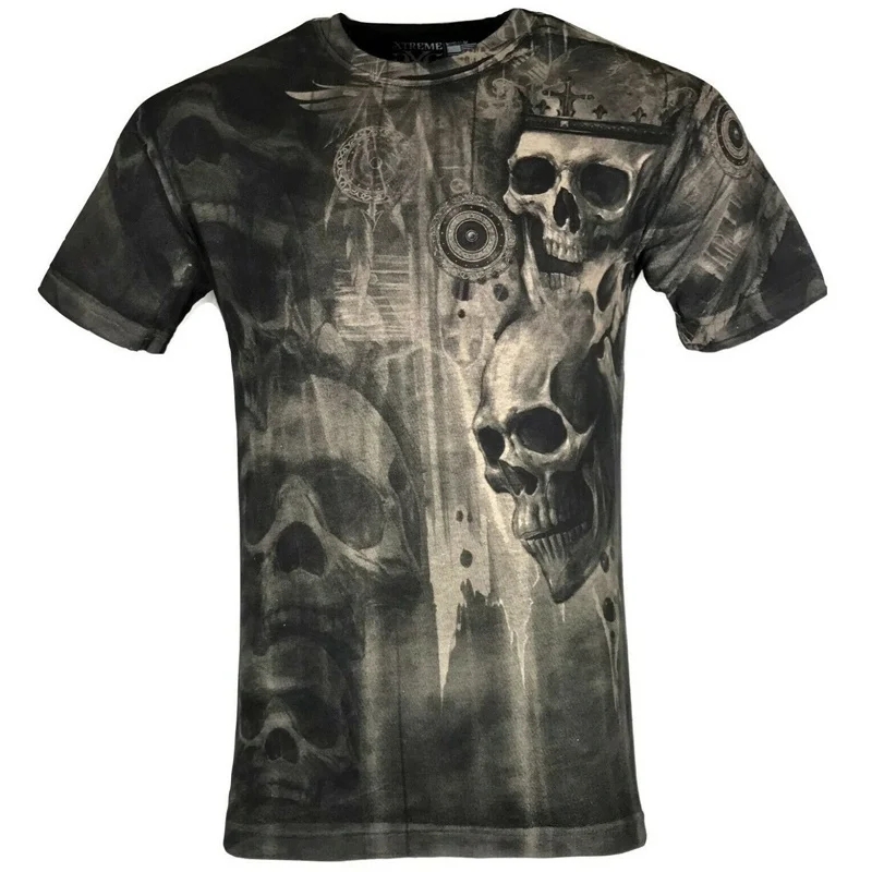 

Harajuku style 3D three-dimensional skull printing men and women o-neck personality brand design summer new Breathable tshirt