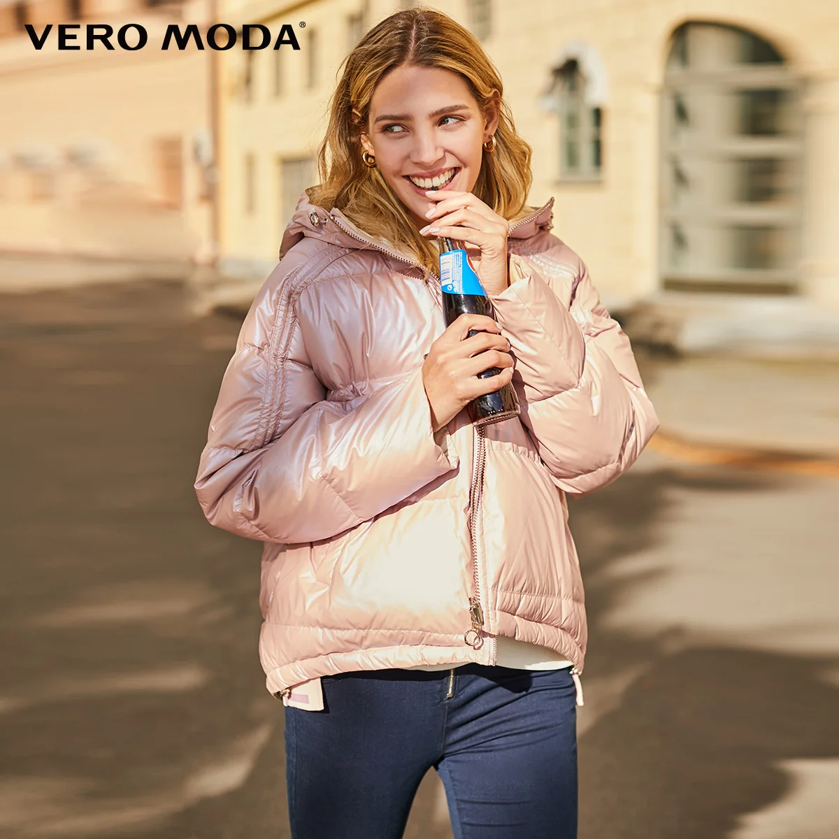 Vero Moda женский глянцевый тканевый Двусторонний пуховик с капюшоном | 319423524