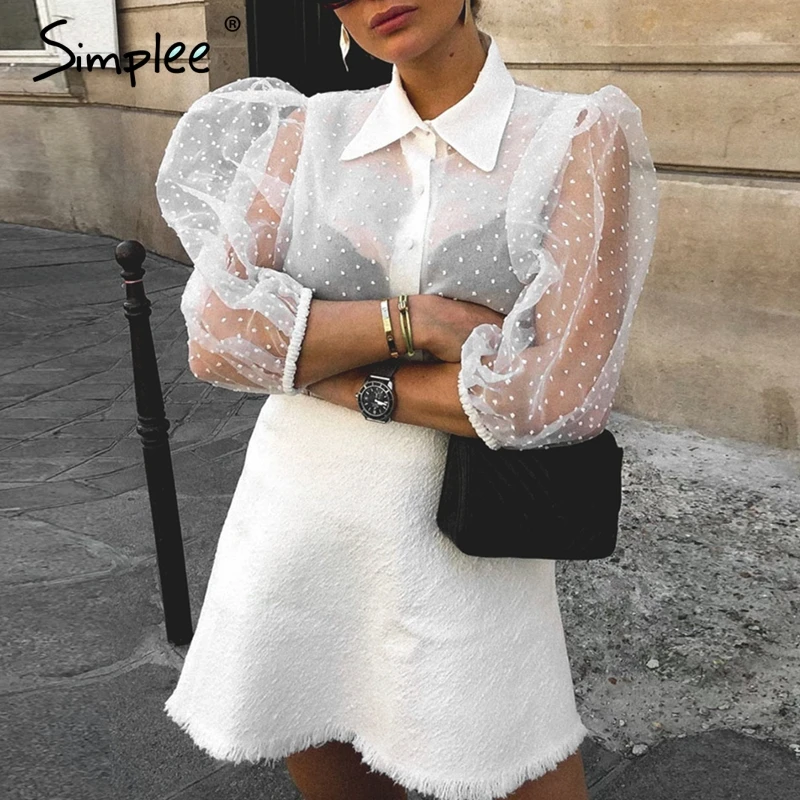 Женская шифоновая блузка Simplee белого цвета черные блузки и топы с сеточкой на