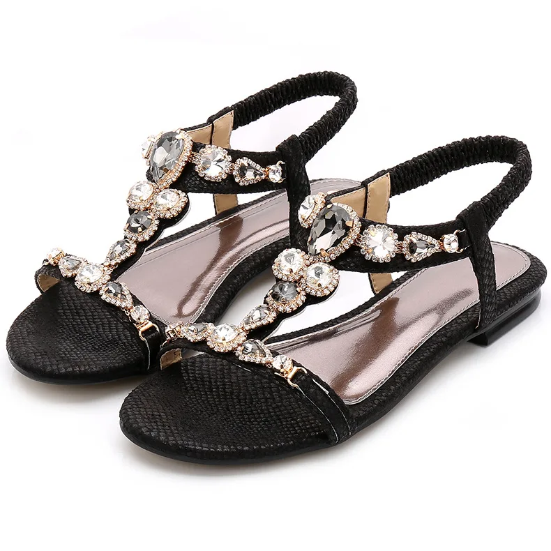 

Fashion Large Size Women's Shoes Vintage Bohemian Rhinestone Sandal Woman 2021 Beaded Snake Pattern Sandalsy89