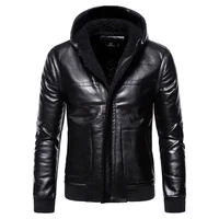 5xl hooded thin fleece leather jacket autumn and winter new loose pu imitation leather solid color jacket men leather jacket
