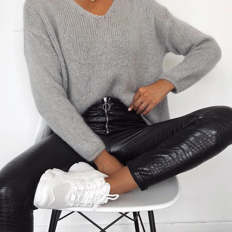 

Elegant High Waist Faux Leather Pants Women Pencil Skinny Pants Office Ladies Trousers Casual Slim Black Capris2021