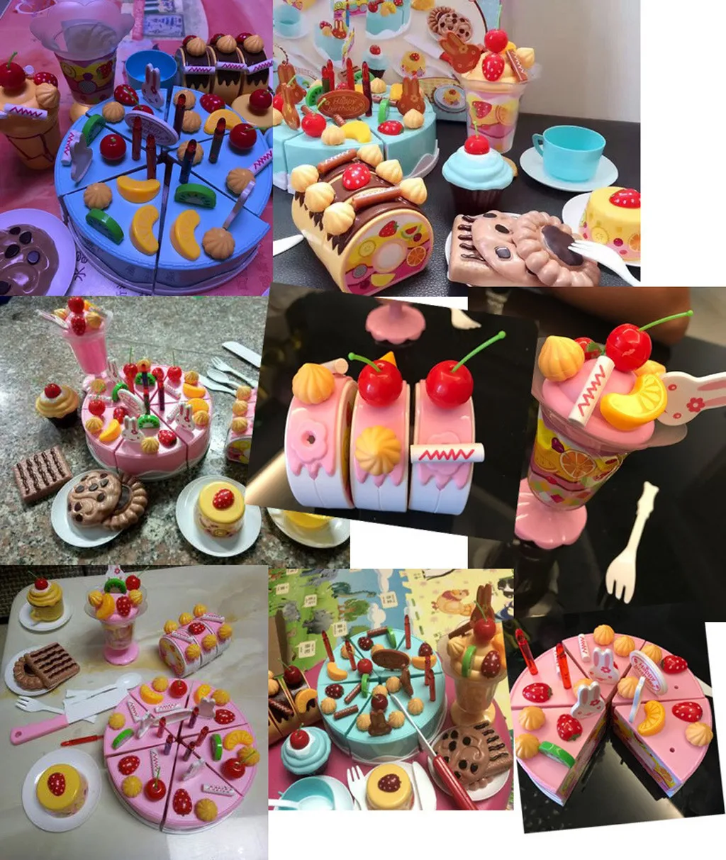 75 шт. DIY игрушечный торт Кухня Еда ненастоящая игра резка фрукты день рождения