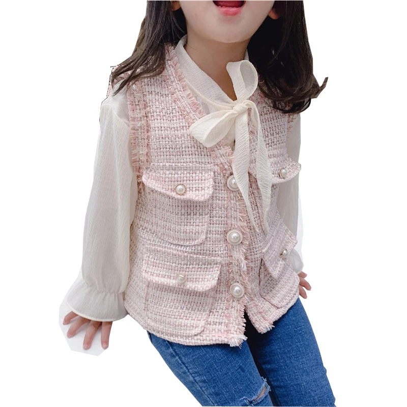 Новинка осени 2019 вязаный жилет для девочек с V образным вырезом детский топ без