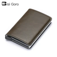 bisi goro rfid aluminium alloy credit card holder pu leather card wallet card holder for men women automatic pop up card case
